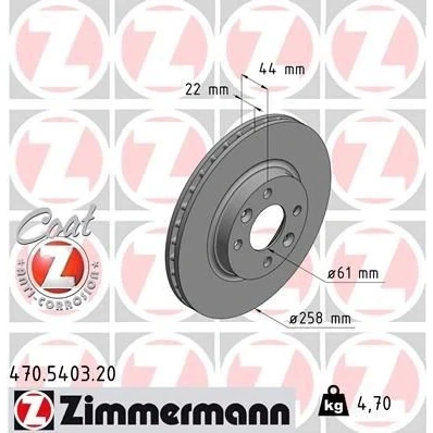 Bilde av ZIMMERMANN COAT Z 470.5403.20 Bremseskiver 258 22 6/4 4 100 innvendig ventilert belagt RENAULT: Clio 4, SMART: Forfour II Hatchback, Fortwo III Coupé