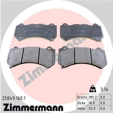 Bilde av ZIMMERMANN 25849.160.1 Bremseklosser med akustisk slitasjevarsel Bildet viser leveranseinnholdet NISSAN: GT R, JEEP: GRAND CHEROKEE 4