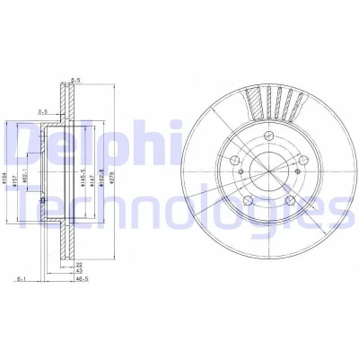 Bilde av DELPHI BG3171 Bremseskiver 279 22 5 ventilert oljet ubehandlet uten hjullager, ABS sensorring