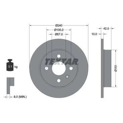 Bilde av TEXTAR PRO 92092003 Bremseskiver 240 10 04/05 100 fullt ut belagt uten hjulfestebolt, hjulnav OPEL: Astra H Caravan, Meriva A, GTC