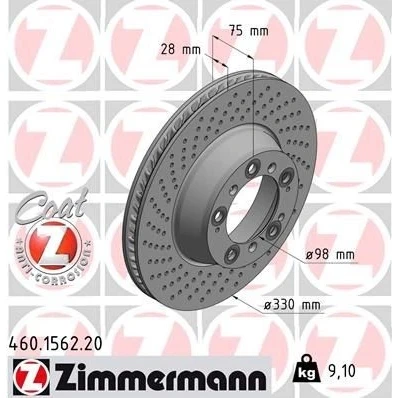 Bilde av ZIMMERMANN COAT Z 460.1562.20 Bremseskiver 330 28 10/5 5 130 innvendig ventilert, hullet belagt PORSCHE: 911 Coupé