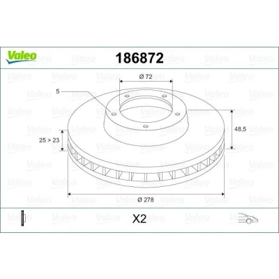 Bilde av VALEO 186872 Bremseskiver framaksel 278 25 5 ventilert MAZDA: 5, 3 Hatchback, Sedan