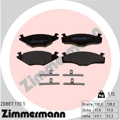 Bilde av ZIMMERMANN 20887.170.1 Bremseklosser Bildet viser leveranseinnholdet VOLKSWAGEN: Polo III Hatchback, II Hatchback