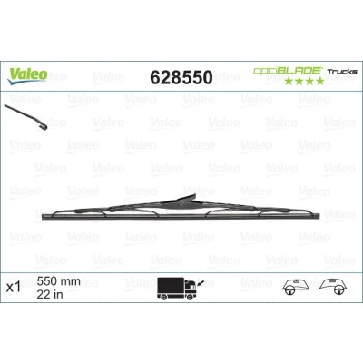 Bilde av Vindusvisker Valeo Optiblade Trucks 628550 550mm på begge sider Standard feste m/haker VOLKSWAGEN: Transporter 5, Multivan 5 (7HM, Bus