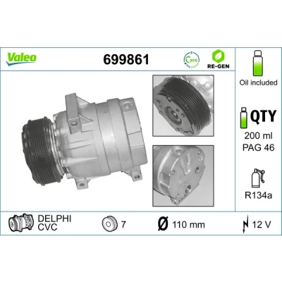 Bilde av VALEO REMANUFACTURED 699861 Kompressor V5 12 PAG 100 R 134a med kompressorlje RENAULT: MASTER 2 Pritsche/Fahrgestell, TRAFIC Bus