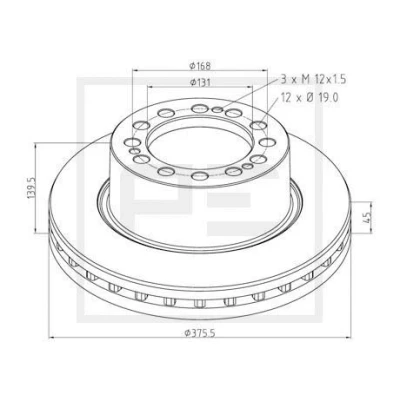 Bilde av PETERS ENNEPETAL Bremseskive foran og bak 45mm 12 168mm innvendig ventilert 066.253 00A 04079000700,04079000701,04079000702,04079000703,04079000753