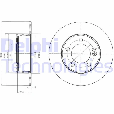 Bilde av DELPHI BG4321 Bremseskiver 305 12 5 fullt ut oljet ubehandlet uten hjullager, ABS sensorring RENAULT: MASTER 3 Kasten,