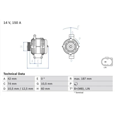 Bilde av BOSCH 0 986 082 330 Dynamo 14V 150A FORD: Ranger Mk3, Transit Mk6 Van, Minibuss
