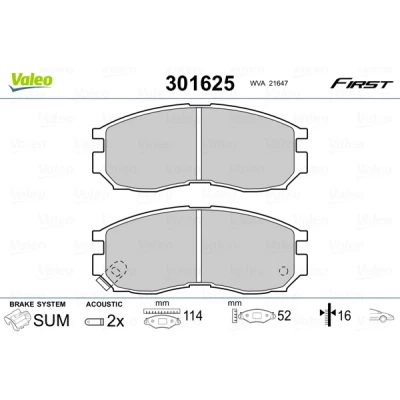 Bilde av VALEO 301625 Bremseklosser FIRST framaksel inkl. slitasjevarselkontakt uten antiskrike blikk MITSUBISHI: Galant 6, Lancer Stasjonsvogn, ECLIPSE 1