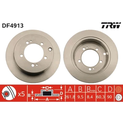 Bilde av TRW DF4913 Bremseskiver 262 9,5 5 114,3 fullt ut spraylakkert