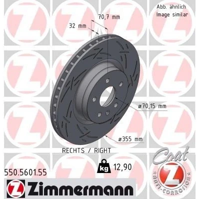 Bilde av ZIMMERMANN 550.5601.55 Bremseskiver 355 32 6/5 5 120 innvendig ventilert, med sliss belagt høy karbon TESLA: Model X, S