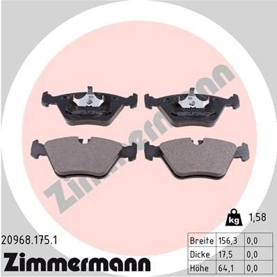 Bilde av ZIMMERMANN 20968.175.1 Bremseklosser klargjort for slitasjeindikator Bildet viser leveranseinnholdet JAGUAR: XJ Sedan, XJS Cabrio, XK 8 Coupé