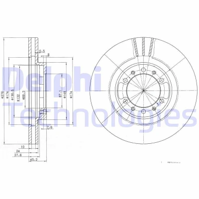 Bilde av DELPHI BG3099 Bremseskiver 276 24 6 ventilert oljet ubehandlet uten hjullager, ABS sensorring MITSUBISHI: PAJERO 2, L200 III Pick up