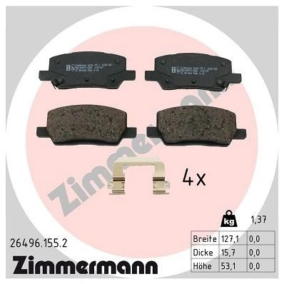 Bilde av ZIMMERMANN 26496.155.2 Bremseklosser med akustisk slitasjevarsel Bildet viser leveranseinnholdet, glideplate TESLA: Model S, X