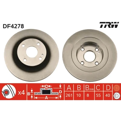 Bilde av TRW DF4278 Bremseskiver 261 10 4 100 fullt ut spraylakkert MAZDA: 323 F 6