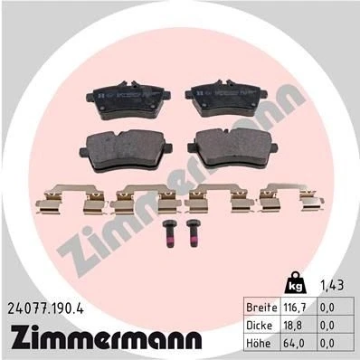Bilde av ZIMMERMANN 24077.190.4 Bremseklosser med skruer Bildet viser leveranseinnholdet, glideplate MERCEDES BENZ: B Klasse, A Klasse