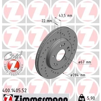 Bilde av ZIMMERMANN SPORT COAT Z 400.1405.52 Bremseskiver 284 22 8/5 5 112 innvendig ventilert, hullet belagt høy karbon MERCEDES BENZ: W124 Sedan