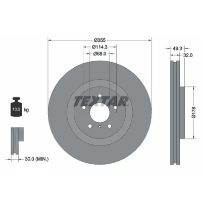 Bilde av TEXTAR PRO+ 92199105 Bremseskiver 355 32 05/06 114,3 innvendig ventilert belagt høy karbon uten hjullager, hjulfestebolt, hjulnav
