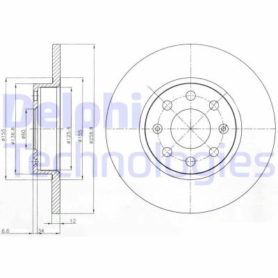 Bilde av DELPHI BG4155 Bremseskiver 257 12 4 fullt ut oljet ubehandlet uten hjullager, ABS sensorring OPEL: Corsa D Hatchback