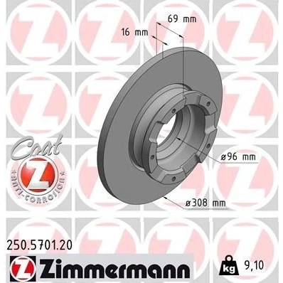 Bilde av ZIMMERMANN 250.5701.20 Bremseskiver 308 16 5/5 5 160 fullt ut belagt med ABS senorring, uten hjulnav, hjulfestebolt FORD: Transit V363 Van