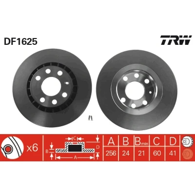 Bilde av TRW DF1625 Bremseskiver 256 24 6 100 ventilert spraylakkert med skruer OPEL: Calibra A, Vectra A Sedan, Ascona C DAEWOO: Lanos Sedan
