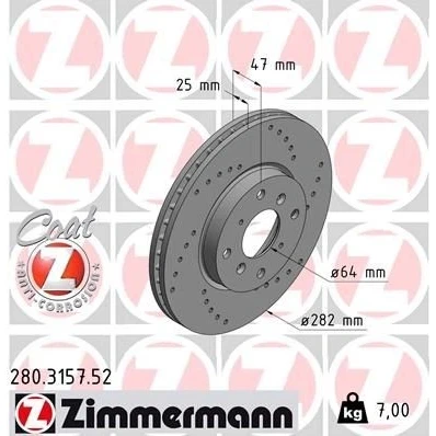 Bilde av ZIMMERMANN SPORT COAT Z 280.3157.52 Bremseskiver 282 25 8/4 4 114 innvendig ventilert, hullet belagt HONDA: Accord 6 Coupe, Limousine