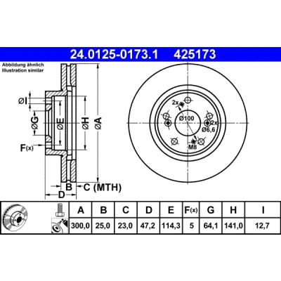 Bilde av ATE 24.0125 0173.1 Bremseskiver 300,0 25,0 5 114,3 ventilert belagt med skruer HONDA: CIVIC 7 Hatchback