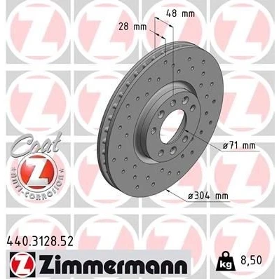 Bilde av ZIMMERMANN 440.3128.52 Bremseskiver 304 28 8/5 5 108 innvendig ventilert, hullet belagt PEUGEOT: 308 SW 2, 508 I SW, 5008 II