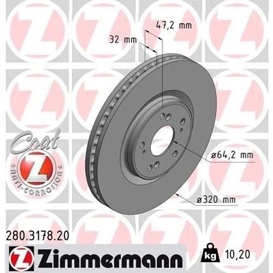 Bilde av ZIMMERMANN COAT Z 280.3178.20 Bremseskiver 320 32 9/5 5 114 innvendig ventilert belagt HONDA: ACCORD 8 Kombi,
