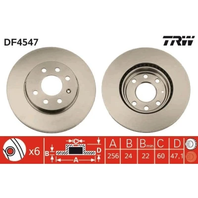 Bilde av TRW DF4547 Bremseskiver 256 24 6 100 ventilert spraylakkert