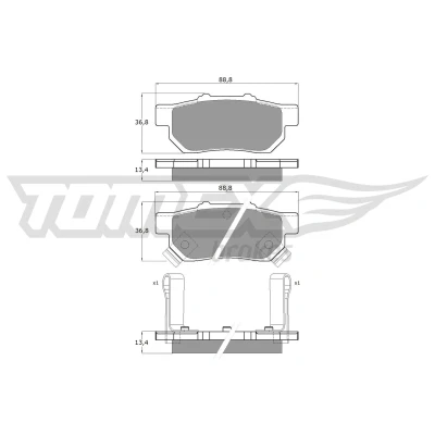 Bilde av TOMEX brakes TX 10 99 Bremseklosser bakaksel med akustisk slitasjevarsel HONDA: Jazz 2, CIVIC 6 Coupe, Stufenheck