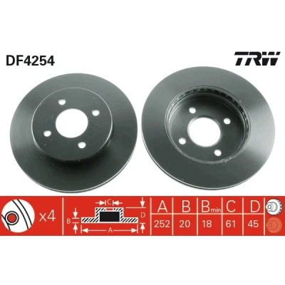Bilde av TRW DF4254 Bremseskiver 252 20 4 100 ventilert spraylakkert
