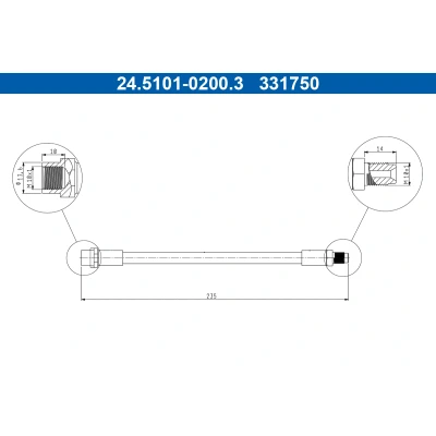 Bilde av ATE 24.5101 0200.3 Bremseslange 235mm M10x1mm AUDI: A4 B5 Avant, Sedan