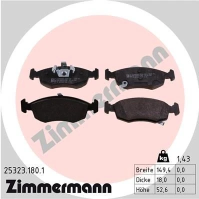 Bilde av ZIMMERMANN 25323.180.1 Bremseklosser med akustisk slitasjevarsel Bildet viser leveranseinnholdet FIAT: Panda III Hatchback