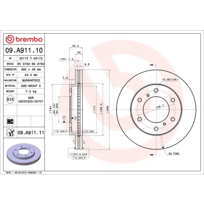 Bilde av BREMBO COATED DISC LINE 09.A911.11 Bremseskiver 290 26 6 innvendig ventilert belagt høy karbon MITSUBISHI: PAJERO 4