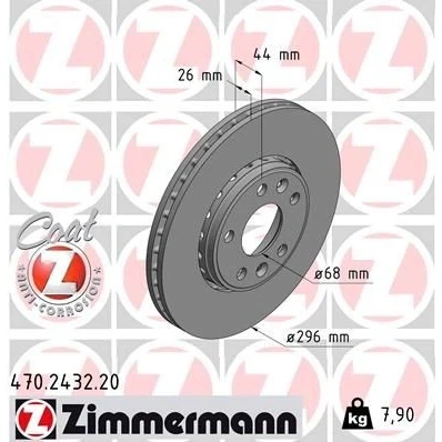 Bilde av ZIMMERMANN COAT Z 470.2432.20 Bremseskiver 296 26 7/5 5 114 utvendig ventilert belagt høy karbon RENAULT: MEGANE 3 Grandtour, SCENIC 3,