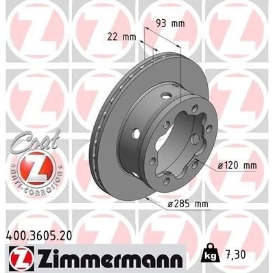 Bilde av ZIMMERMANN COAT Z 400.3605.20 Bremseskiver 285 22 6/6 6 145 innvendig ventilert belagt høy karbon MERCEDES BENZ: Sprinter 4 T Van