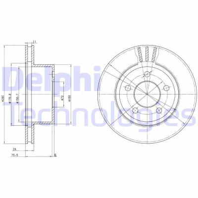 Bilde av DELPHI BG3533 Bremseskiver 280 24 5 ventilert oljet ubehandlet uten hjullager, ABS sensorring JEEP: Grand Cherokee I, II, WRANGLER 2
