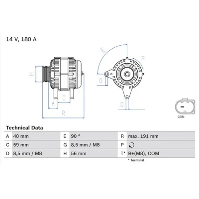 Bilde av BOSCH 0 986 081 890 Dynamo 14V 180A VOLKSWAGEN: Passat B6 Variant, B7 Alltrack, SKODA: Superb II Stasjonsvogn