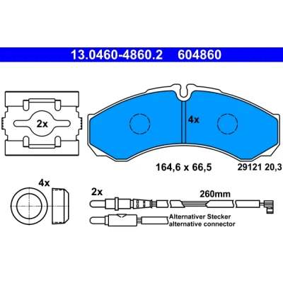 Bilde av ATE 13.0460 4860.2 Bremseklosser inkl. slitasjevarselkontakt med tilbehør RENAULT TRUCKS: Mascott Flatvogn lastebil / Chassis