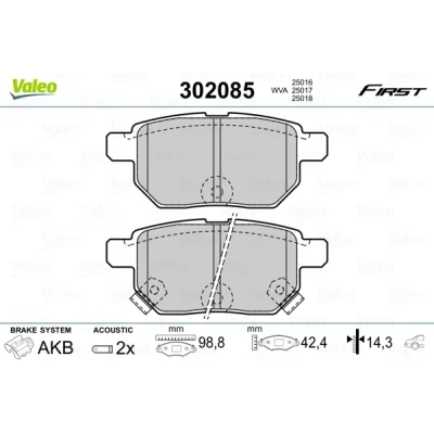 Bilde av VALEO 302085 Bremseklosser FIRST bakaksel inkl. slitasjevarselkontakt med antihyle blikk TOYOTA: Urban Cruiser, Auris Hatchback, Corolla IX Hatchback