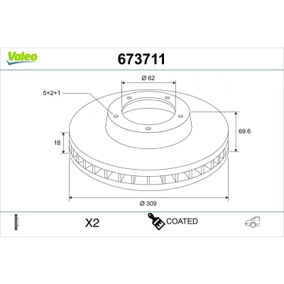 Bilde av VALEO Bremseskive LEXUS: RX III bakaksel 309mm 18mm 5 hull ventilert 673711 Bremseskiver, Skivebremser