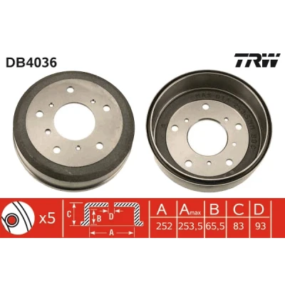 Bilde av TRW DB4036 Bremsetrommel 274