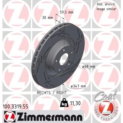 Bilde av ZIMMERMANN 100.3319.55 Bremseskiver 347 30 6/5 5 112 utvendig ventilert, med sliss belagt høy karbon AUDI: A6 C6 Avant, Allroad, Sedan