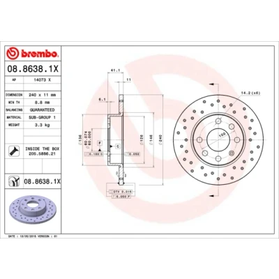 Bilde av BREMBO XTRA LINE 08.8638.1X Bremseskiver 240 11 4 fullt ut, hullet belagt med skruer OPEL: Corsa C Hatchback