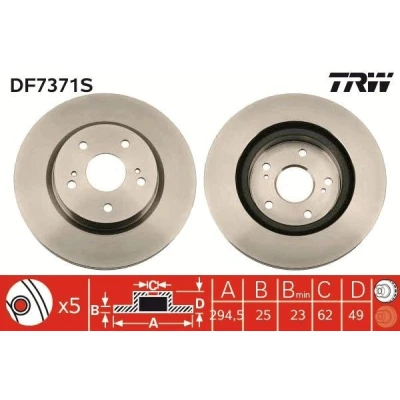 Bilde av TRW DF7371S Bremseskiver 294 25 5 114,3 ventilert spraylakkert SUZUKI: Grand Vitara 2 SUV