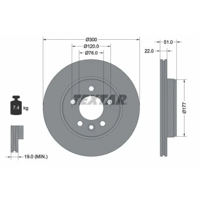Bilde av TEXTAR 92288503 Bremseskiver 300 22 05/06 120 utvendig ventilert belagt uten hjulfestebolt, hjulnav VOLKSWAGEN: Amarok Pick up