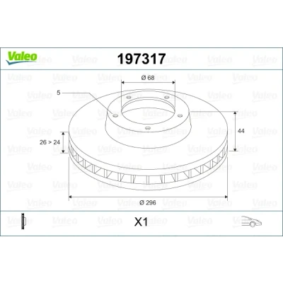 Bilde av VALEO 197317 Bremseskiver framaksel 296 26 5 ventilert NISSAN: Leaf I, Qashqai / Qashqai+2 X Trail