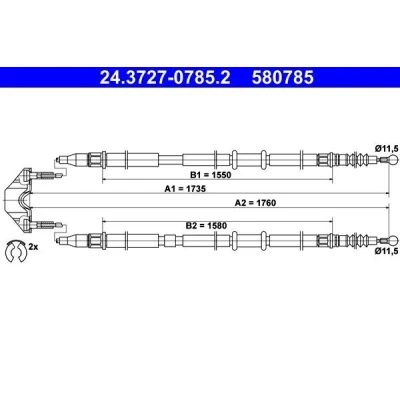 Bilde av ATE 24.3727 0785.2 Bremsekabel 1735, 1760 med tilbehør OPEL: Astra H Caravan
