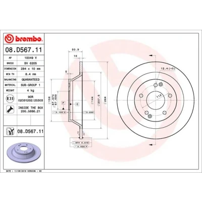 Bilde av BREMBO 08.D567.11 Bremseskiver 284 10 5 fullt ut belagt med skruer SSANGYONG: XLV SUV